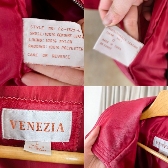 Vintage Venezia Red Genuine Leather Jacket Trench - Picture 8 of 8